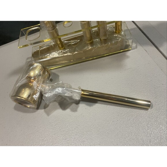 Vintage MCM Gold Tone Bar Set With Lucite Stand - Picture 4 of 4